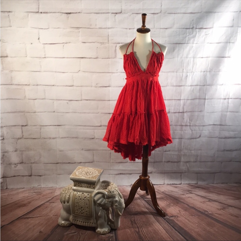 Closeout Sale !New! Red Swiss Dot Ruffle Halter Dress - Picture 4 of 8